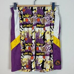 Flow Society Boys LA Basketball Shorts Purple‎ Yellow Youth Size Medium Colorful